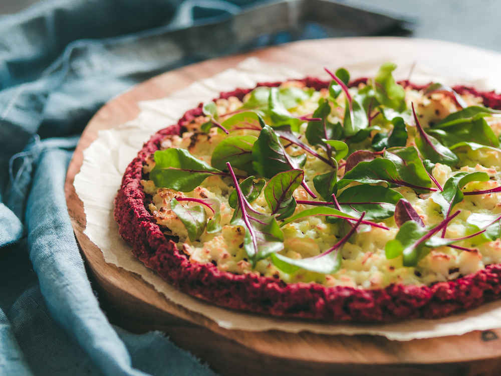 this picture illustrates a type of alternative pizza crust made from beetroot