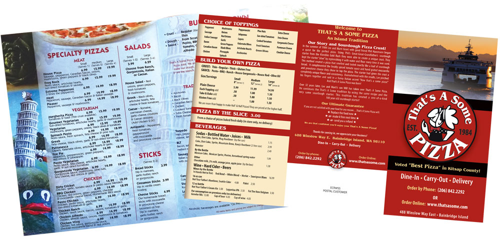 this is a before-and-after shot of a pizzeria menu designed by Greg Rapp