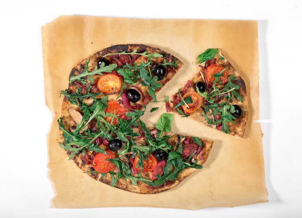 this pizza is made with plant-based ingredients provided by VEDGEco, a national wholesaler