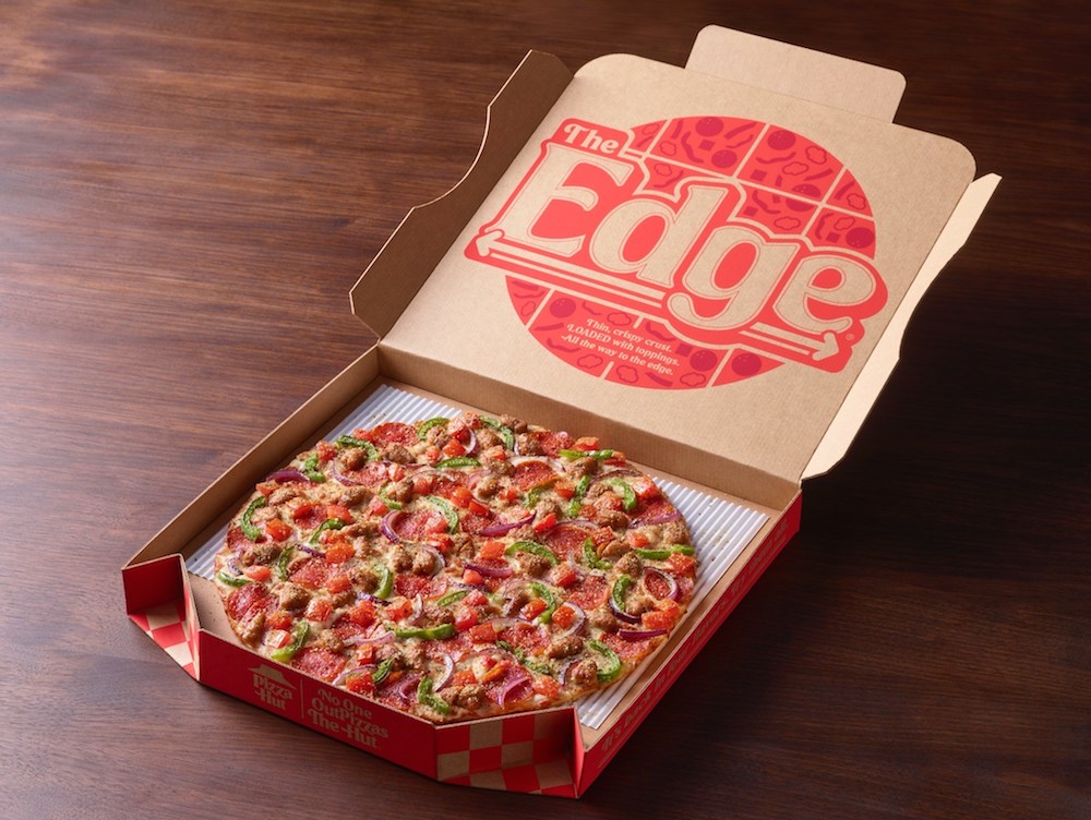 this is a photo of Pizza Hut's new limited-time pizza, The Edge, shown in a pizza box