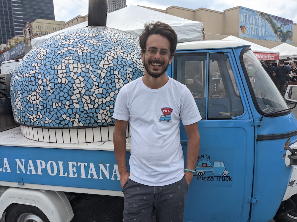 this photo shows Alessio Lacco, owner of the first AVPN-certified pizza truck, the Atlanta Pizza Truck