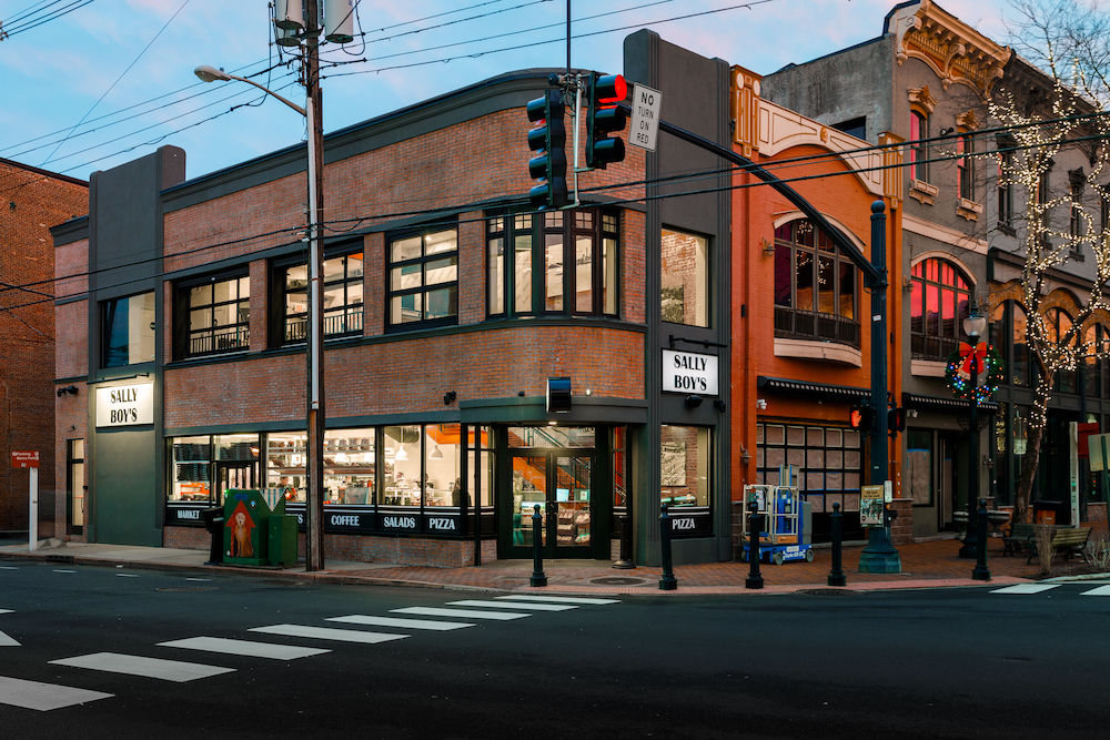 this photo shows the exterior of the two-story Sally Boy's restaurant in Red Bank, New Jersey