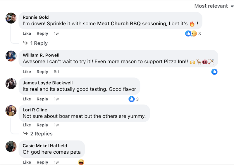 This is a screenshot of positive comments about the Bambi pizza.