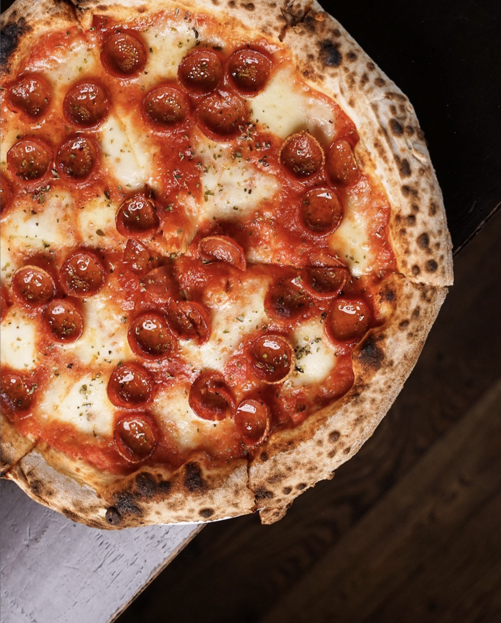 A Neapolitan Pizza featuring pepperoni, made by Louie Bossi.