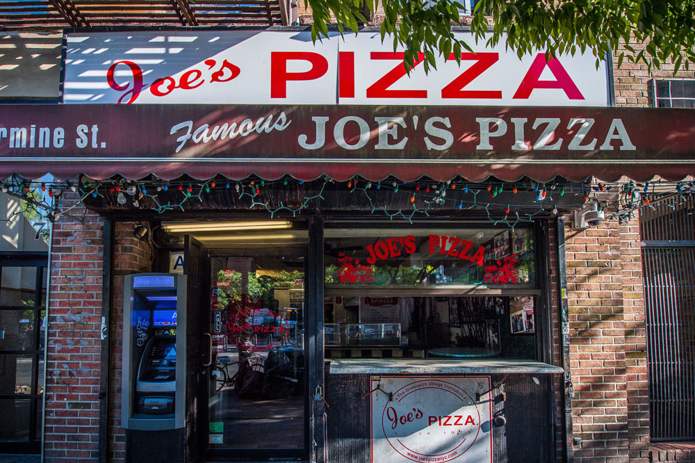 This photo shows the exterior of Joe's Pizza in New York City.