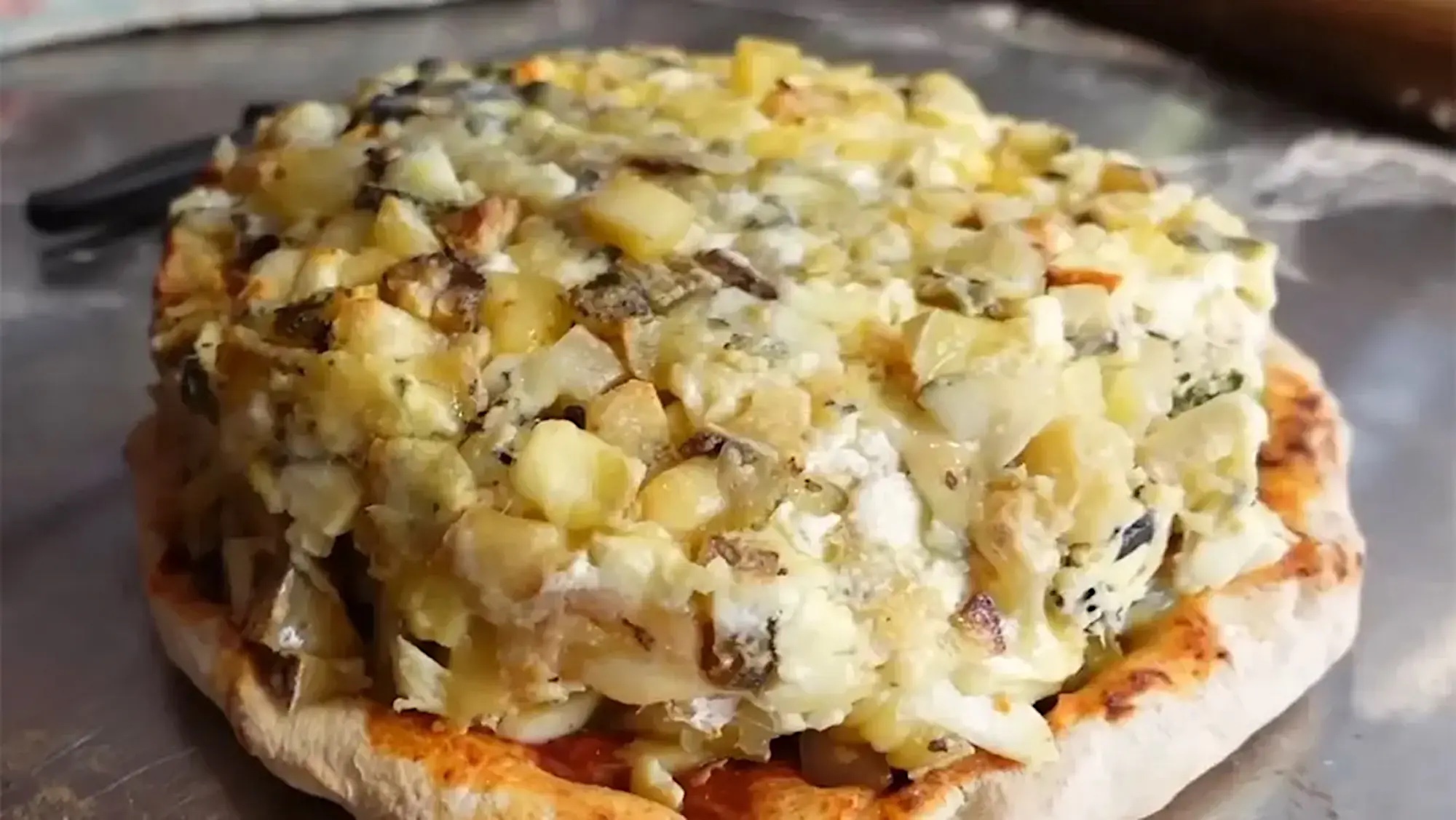 This photo shows a close-up of the world record-breaking pizza.