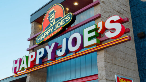 This photo shows the exterior of a Happy Joe's Pizza & Ice Cream location.