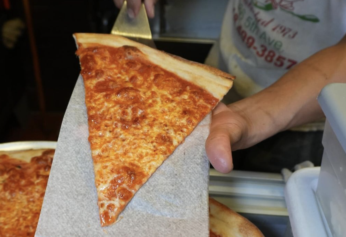 A slice of New York-style pizza from Luigi's in Brooklyn.