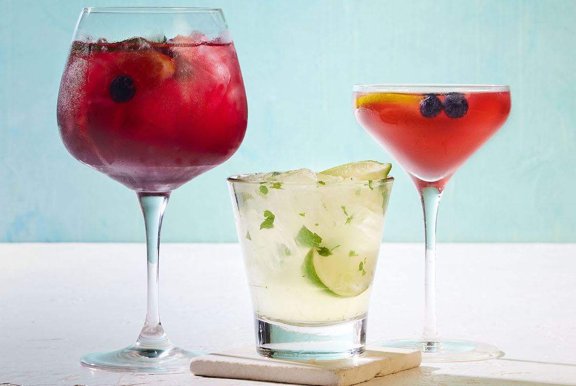 This photo shows several colorful cocktails offered at California Pizza Kitchen.