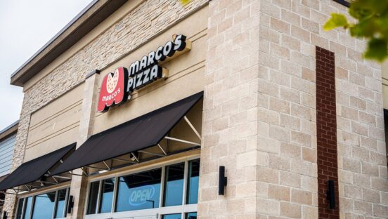 This photo shows the exterior of a Marco's Pizza location.