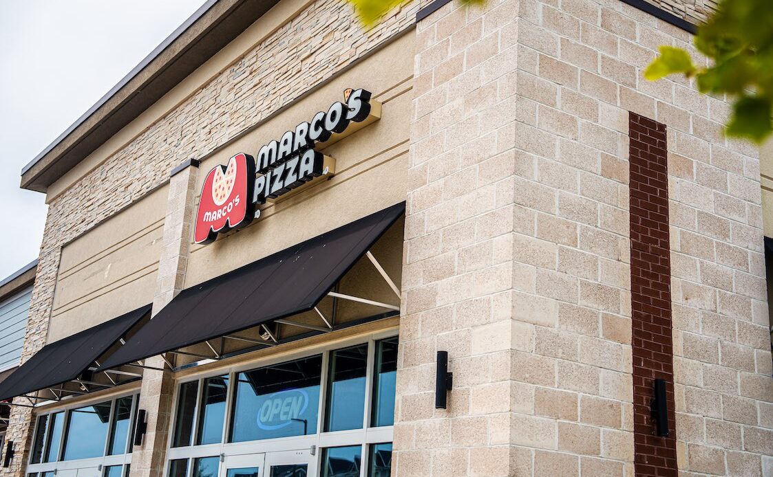 This photo shows the exterior of a Marco's Pizza location.