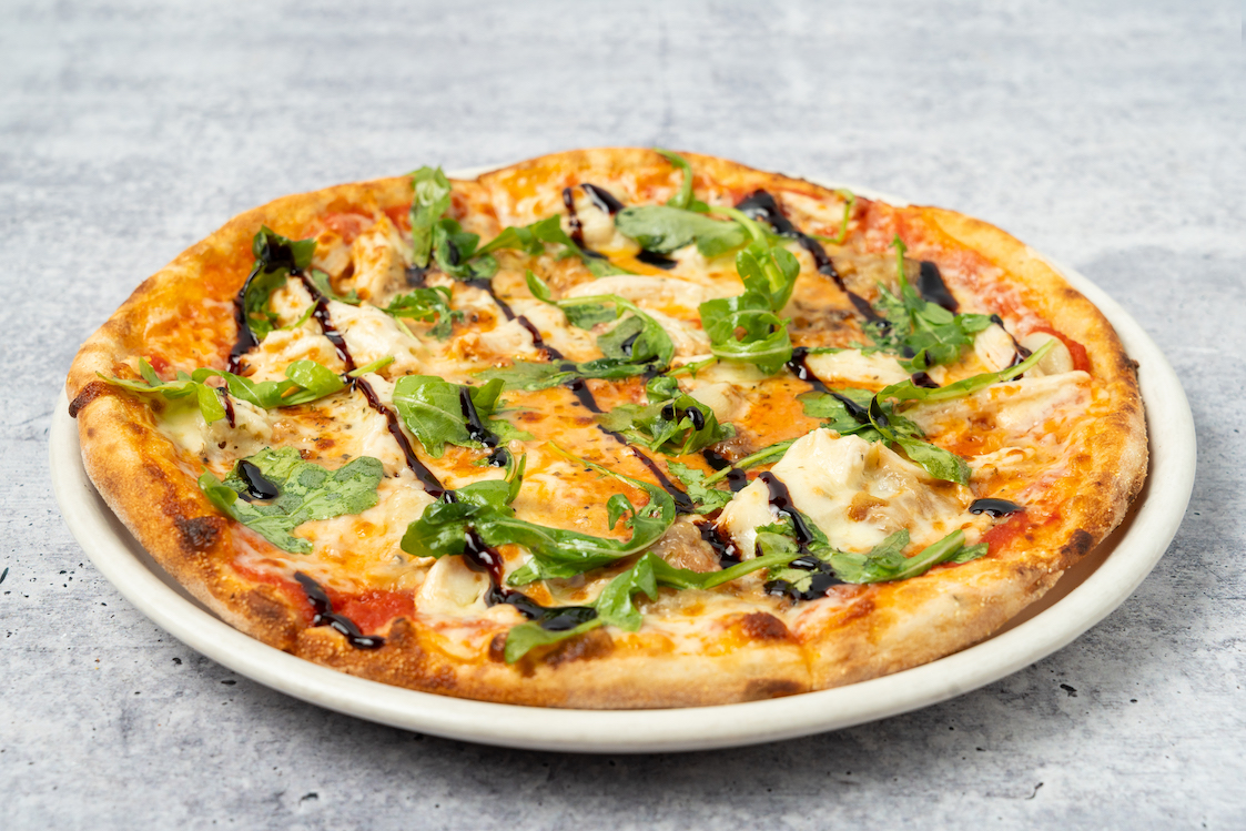 this photo shows the Roasted Garlic Chicken pizza.