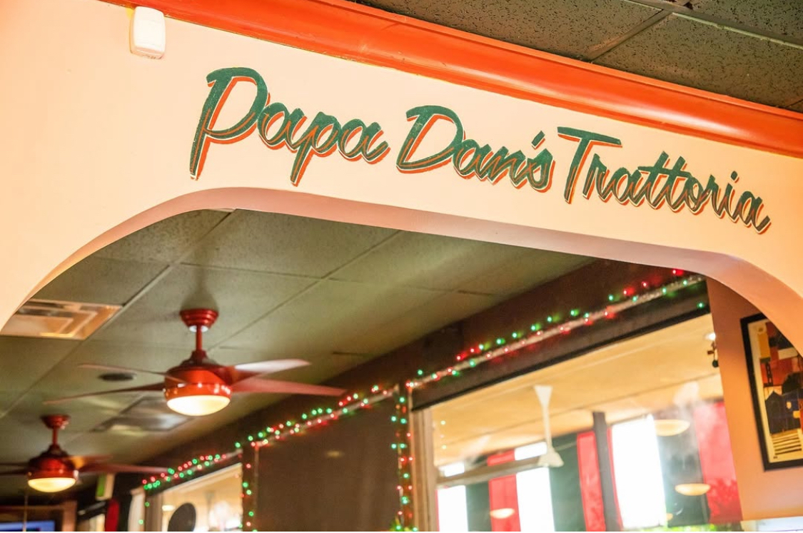 This photo shows the exterior sign of Papa Dan's before it was destroyed in a fire.