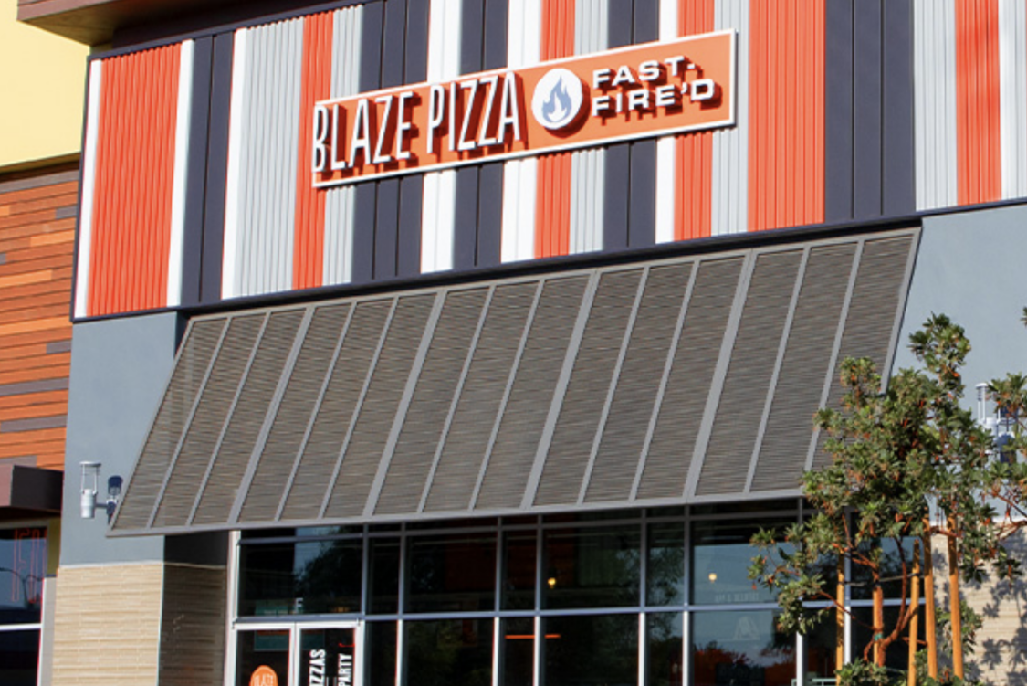 This photo shows the exterior of a Blaze Pizza restaurant.