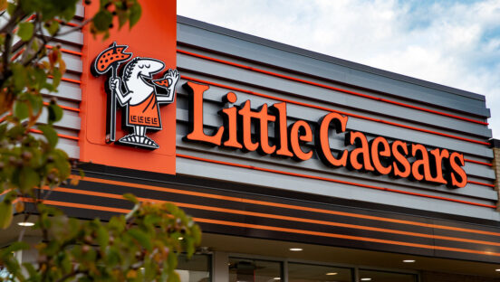 This photo shows the exterior of a Little Caesars restaurant.