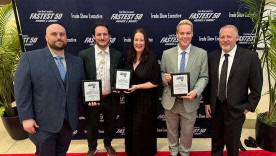 This photo shows members of Restaurant Events' team with awards they received at the recent Trade Show Executive Summit.