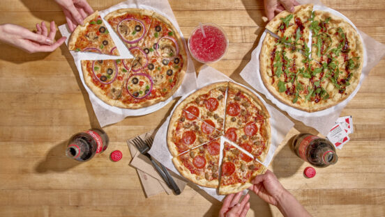 This photo shows the three Masterpiece pizzas soon to be added to the MOD Pizza menu.