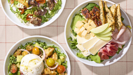 This photo shows three different salads described in the article.