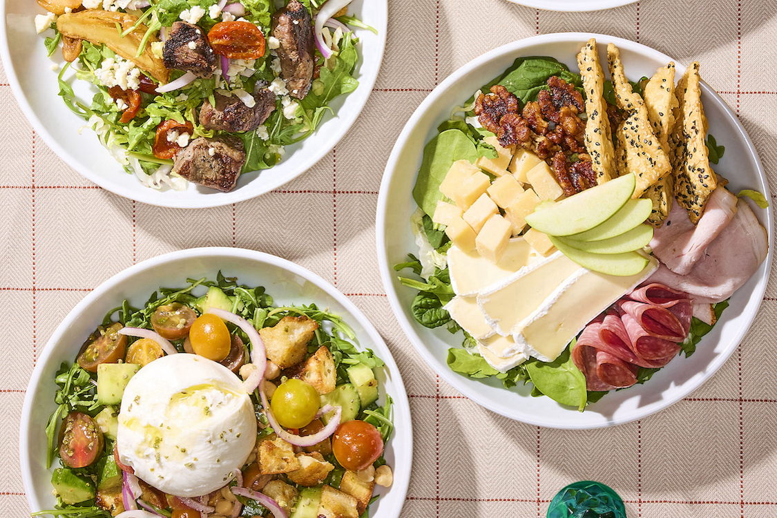This photo shows three different salads described in the article.