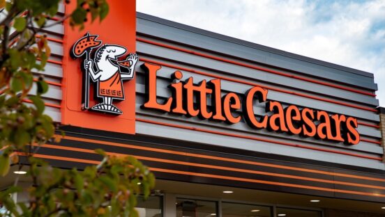 This photo shows the exterior of a Little Caesars location.