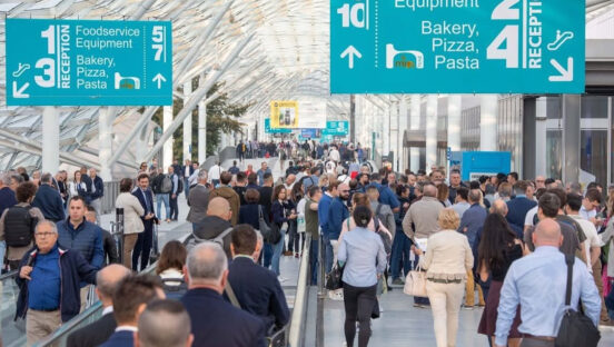 This photo shows a crowded exhibit hall at Host Milano.