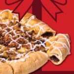This photo shows the Chocolate Stuffed Crust Pizzeria against a red background.