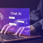 This a photo illustration showing a purple screen - virtual in nature depicting a chatbot called Chat AI.