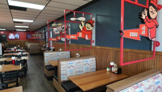 This photo shows the newly redesigned interior of the Pizza Inn location in Mesquite.