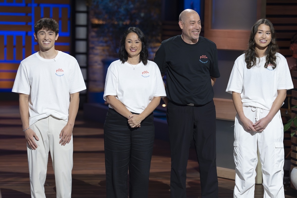 This photo shows the Steins standing on the stage during their appearance on "Shark Tank."