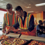 Customers eat at Cicis Pizza's buffet.