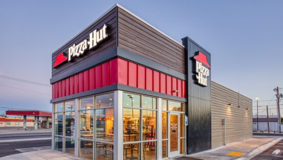 This photo shows the exterior of a Pizza Hut restaurant.