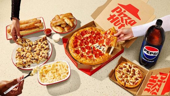 This photo shows various menu items from Pizza Hut.
