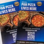 This photo shows a pair of Glenside Pizza flyers with QR codes prominently featured at the bottom.